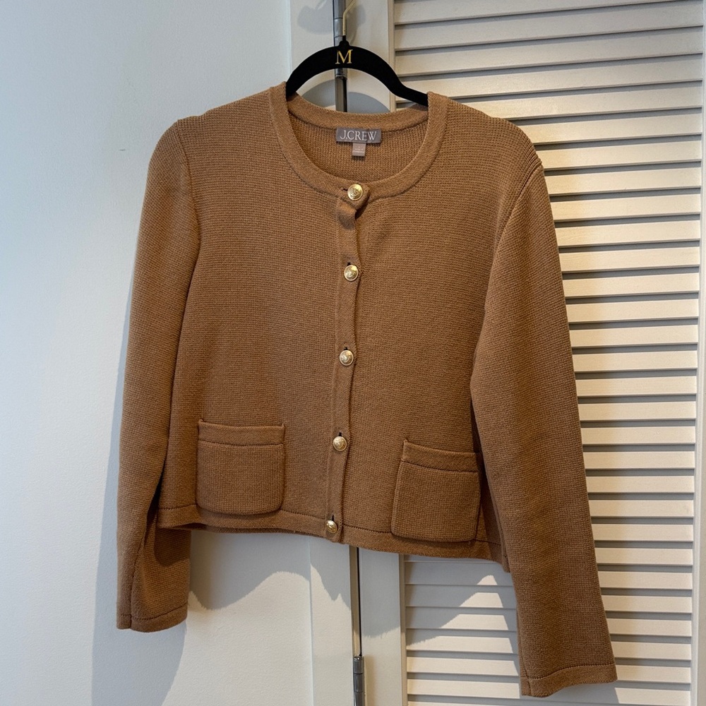 J. Crew Camel Button-Front Knit Blazer